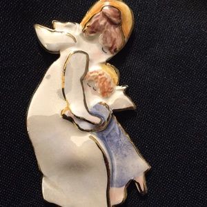 Maternity Mother and child ceramic pin.